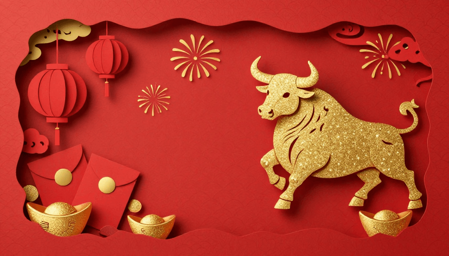 红包素材：金牛迎春·春节喜庆剪纸艺术背景