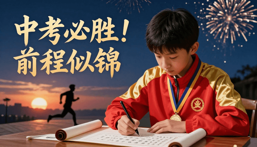 暖金色调素材：中考励志：少年笔耕不辍照亮梦想前程似锦