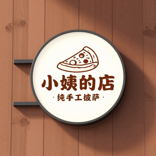 美食宣传素材：小姨的店：纯手工披萨品牌logo设计