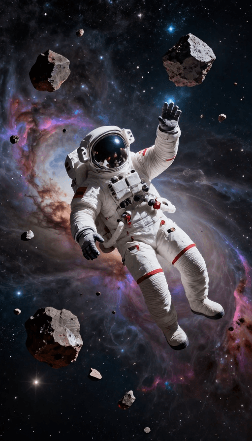 视觉冲击力素材：宇航员触碰星云：暗黑科幻高对比度视觉杰作