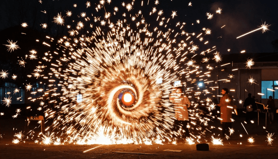 非遗打铁花素材：非遗之夜：铁花匠人的璀璨技艺