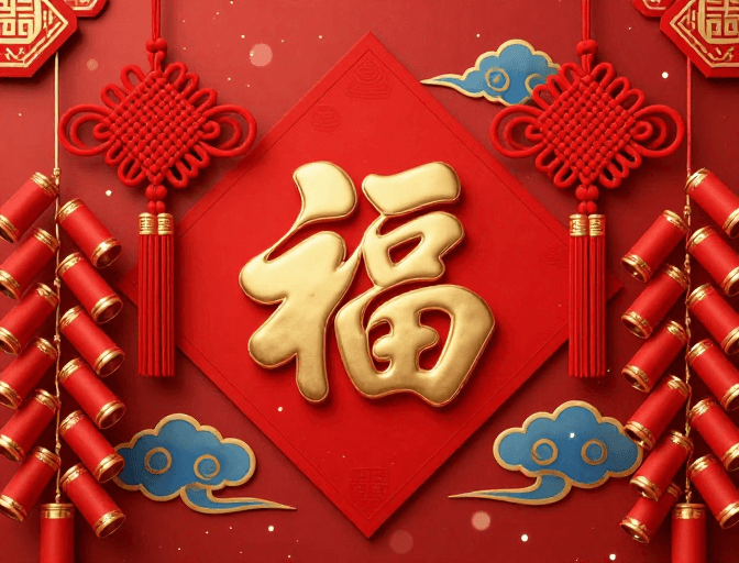 插画素材：金福祥云庆新春：立体浮雕中国风新年背景插画