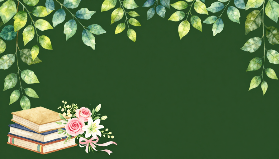 自然装饰素材：静谧书香：水彩藤蔓花卉装饰插画背景