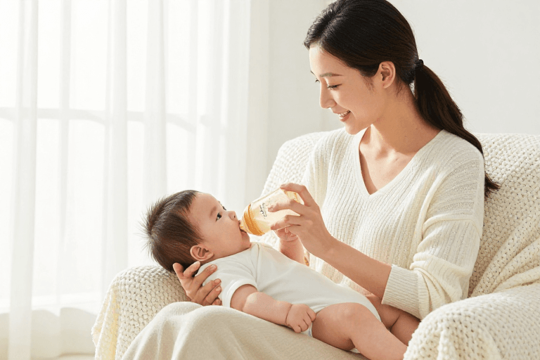 室内摄影素材：温馨母爱时刻：亚洲母亲呵护婴儿的摄影瞬间