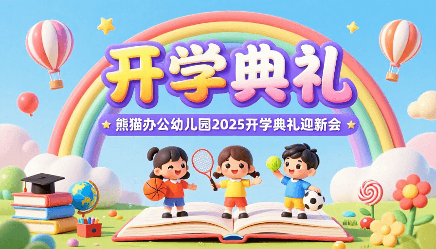 Q版3D素材：童趣糖果色Q版3D开学卡通海报
