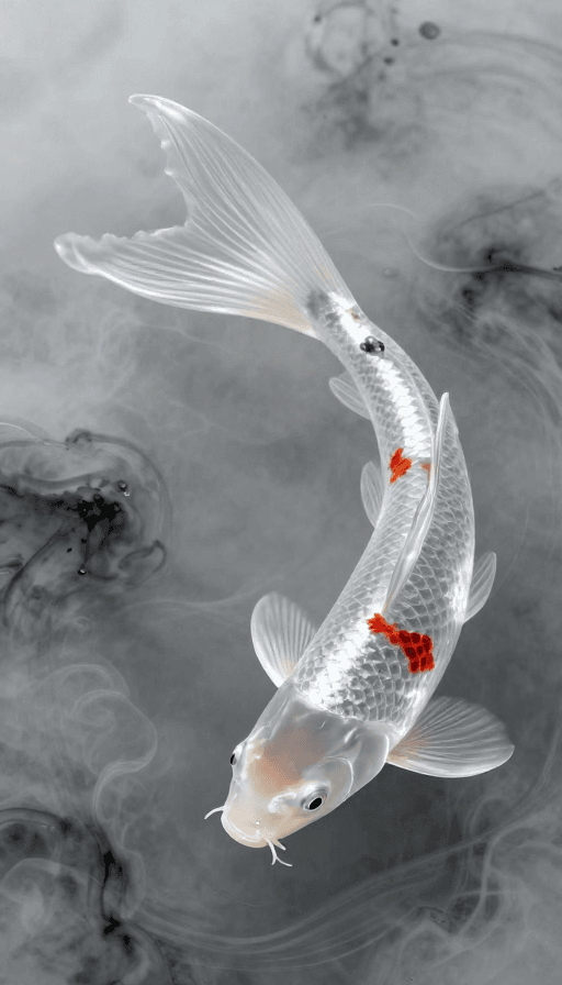艺术装饰素材：水墨透明锦鲤：流动的红色3D幻想艺术
