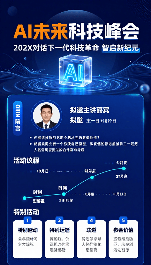 活动宣传海报素材：AI未来科技峰会：智启新纪元，探索数字革命前沿