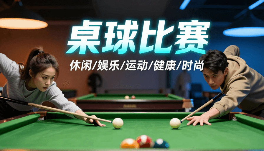 霓虹灯光素材：桌球盛宴：现代动感竞技风采展示