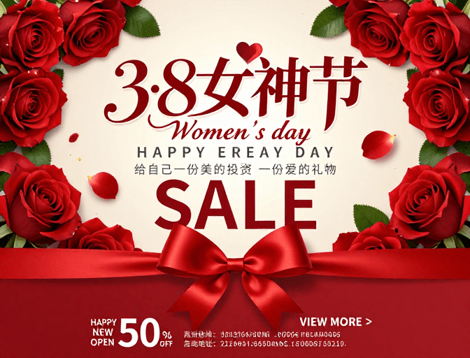 艺术字体设计素材：妇女节双版促销海报：浪漫玫瑰与艺术字体设计