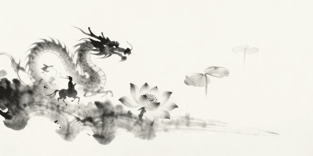 水墨素材：水墨灵动：龙影御风与留白意境的东方美学