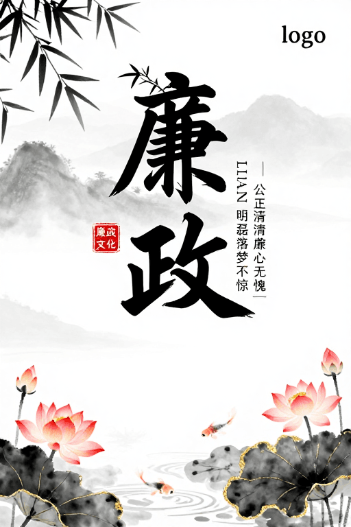 廉政文化素材：水墨淡雅廉政文化海报，彰显清廉意境