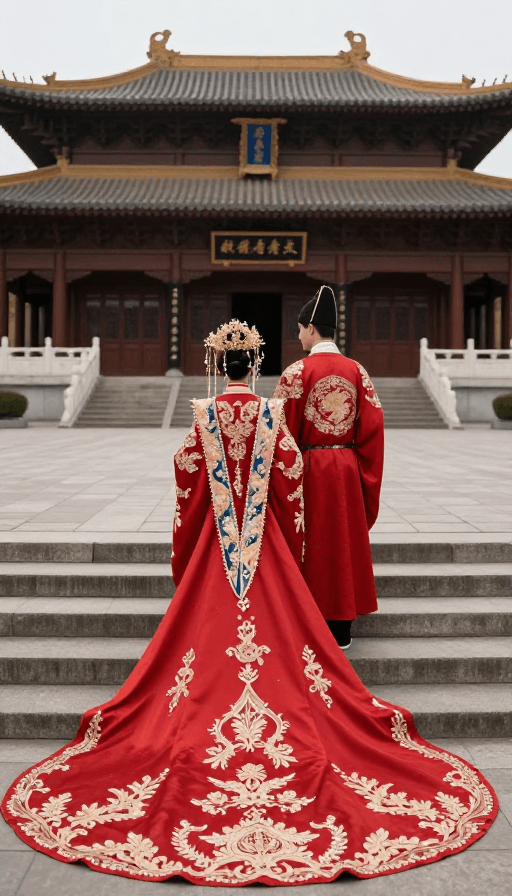古风素材：古典婚纱照：古建背景下中式新娘背影