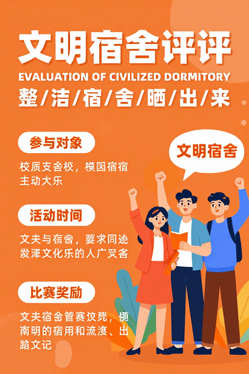 正能量素材：活力青春风文明宿舍评比校园宣传海报