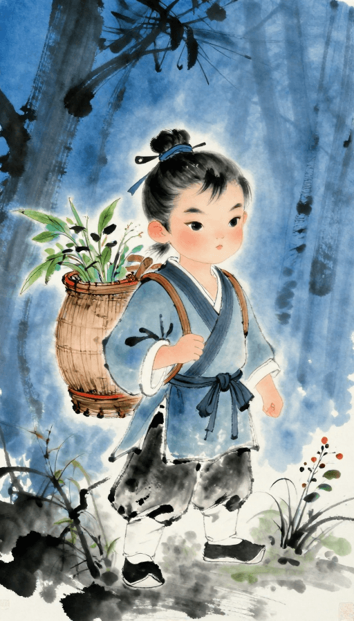 头像设计素材：水墨少侠密林采药：东方韵味尽显