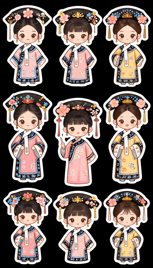 古风Q版清朝格格手帐贴纸：多元设计，描边艺术