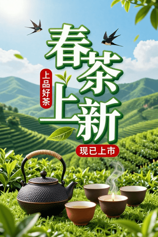春季新品素材：春茶上新：高端清新自然风格新品宣传海报