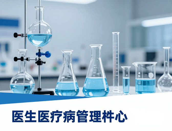 蓝白配色素材：精密玻璃器皿蓝白科技感摄影海报
