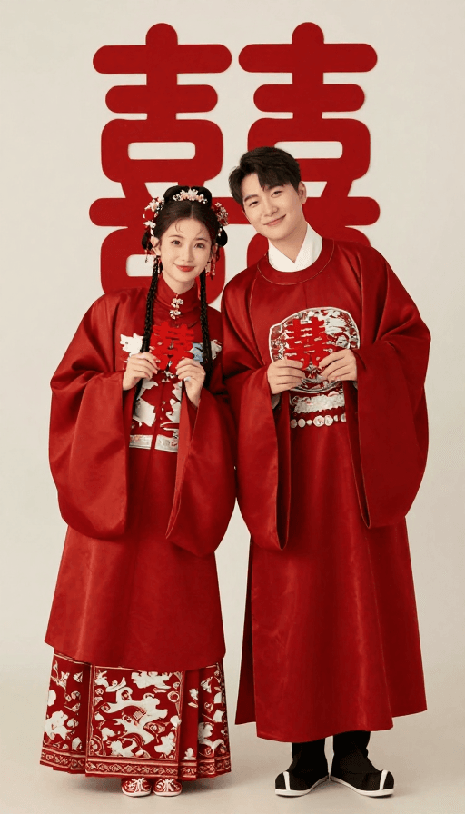 红色系素材：红妆汉服新人：影楼实拍婚礼美照