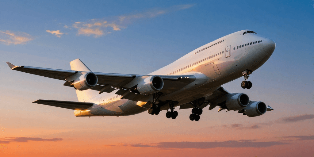 日落摄影素材：波音747日落爬升：高清航空摄影