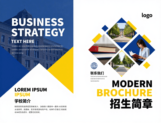 现代简约设计素材：现代企业宣传册封面设计：蓝黄配色专业商务风格