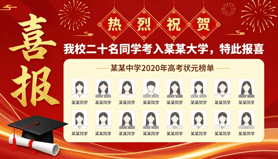 传统节庆元素素材：喜贺升学：我校20名学子金榜题名