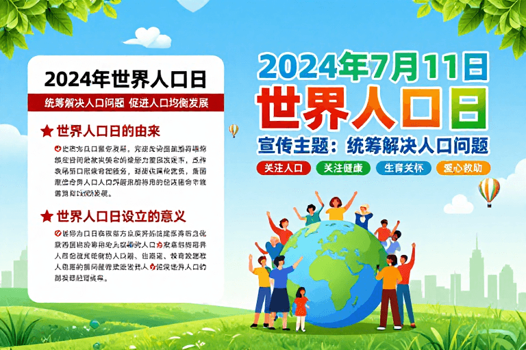 人文关怀素材：2024世界人口日：清新现代公益海报传递全球关怀