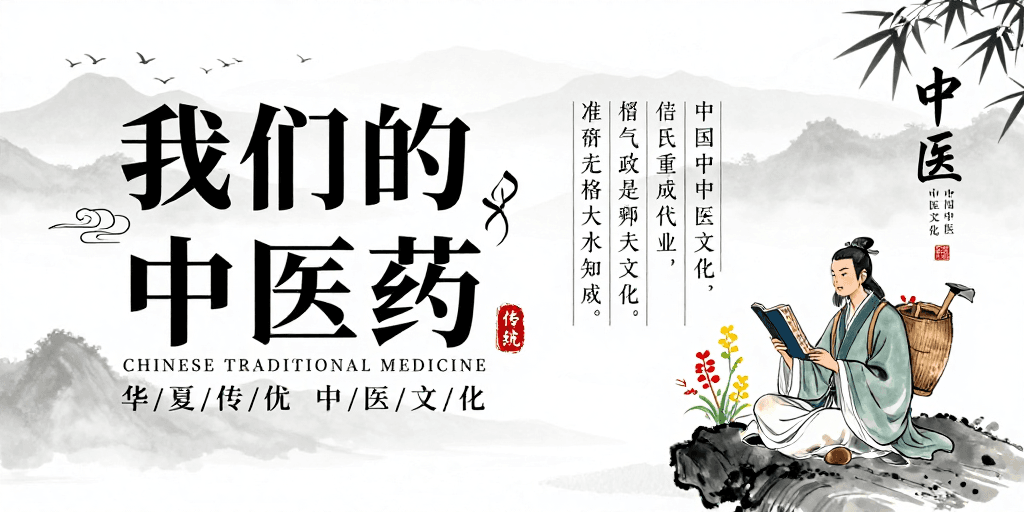 人文关怀素材：水墨中医药海报：传承中华医药文化