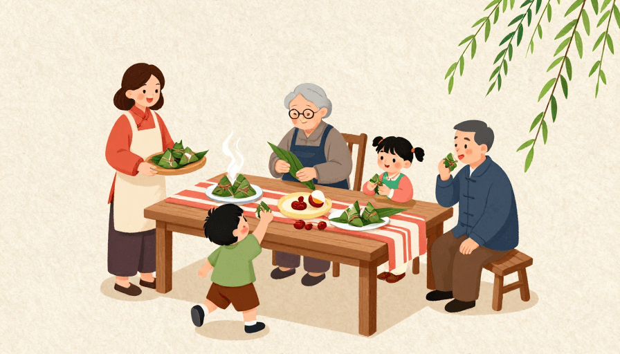 温馨场景素材：端午暖粽·温馨手绘民俗风