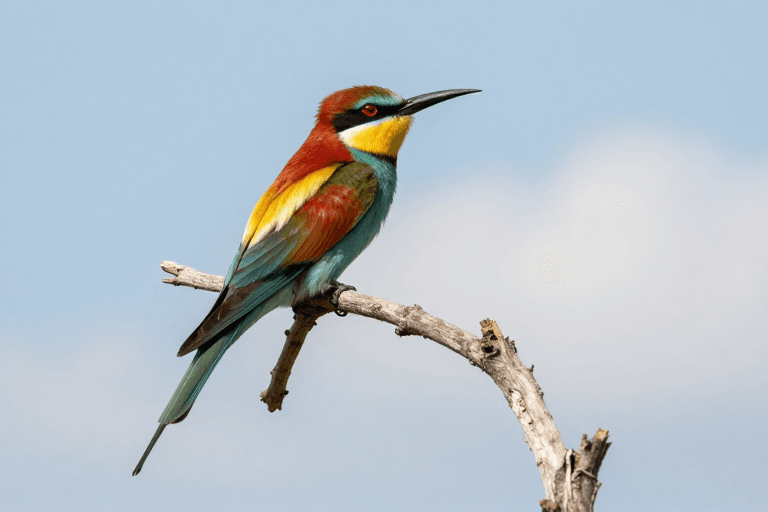 枯枝栖息素材：彩虹蜂虎栖枯枝：自然生态的绚丽瞬间