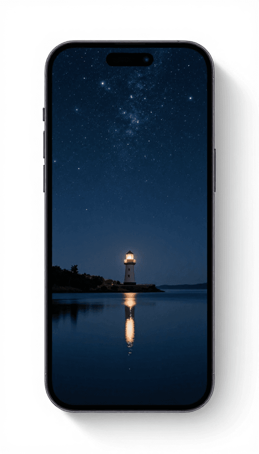 夜景素材：星空静夜：湖畔璀璨灯塔倒影