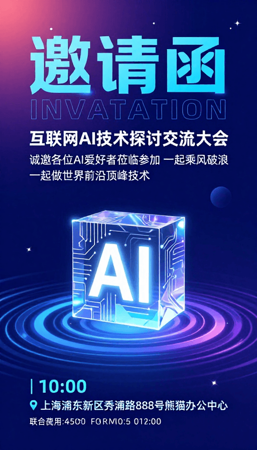 科技未来主义素材：未来AI技术大会邀请：科技蓝渐变海报设计