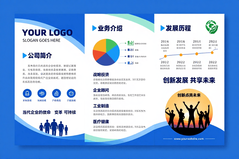 三折页设计素材：蓝绿渐变现代企业宣传三折页设计