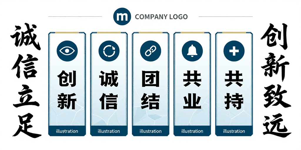 蓝白配色素材：现代科技引领企业核心价值观宣传海报