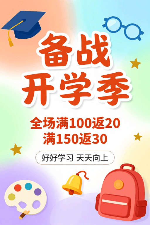 童趣氛围素材：开学季活力促销：满额返现 童趣校园风