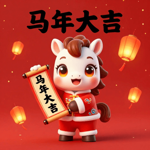 春节氛围素材：马年大吉：欢乐生肖3D卡通新年插画