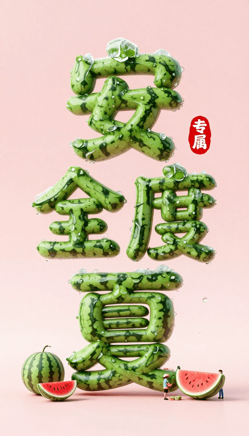 西瓜主题素材：创意西瓜字体'安全度夏'夏日清凉艺术设计
