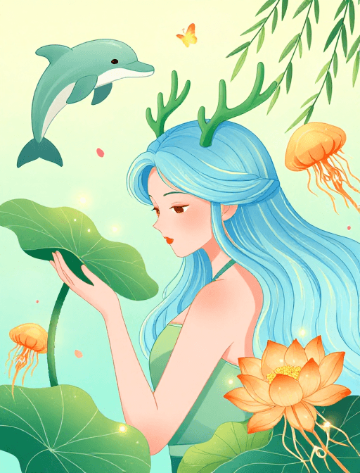 国潮插画素材：奇幻国潮之美：春日生机女性插画海报