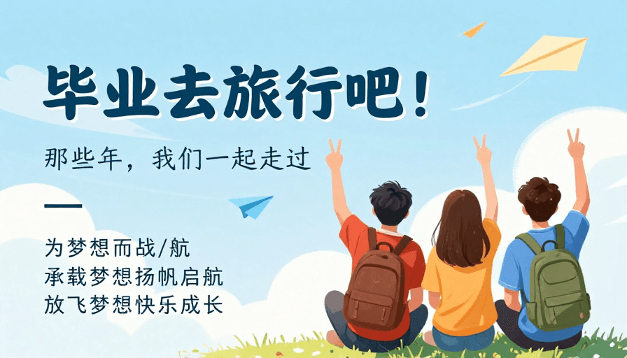 插画风格素材：青春启航·毕业去旅行插画海报