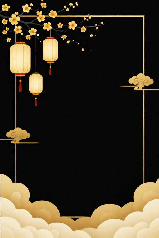 中式灯笼素材：新中式轻奢风梅花灯笼装饰背景
