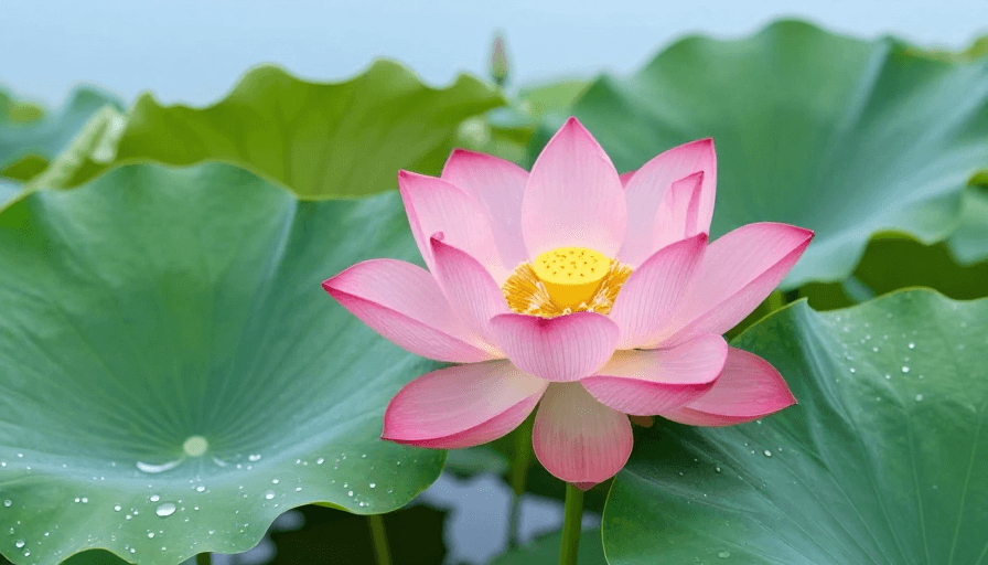 摄影作品素材：粉红莲花绽放：宁静水景的自然之美