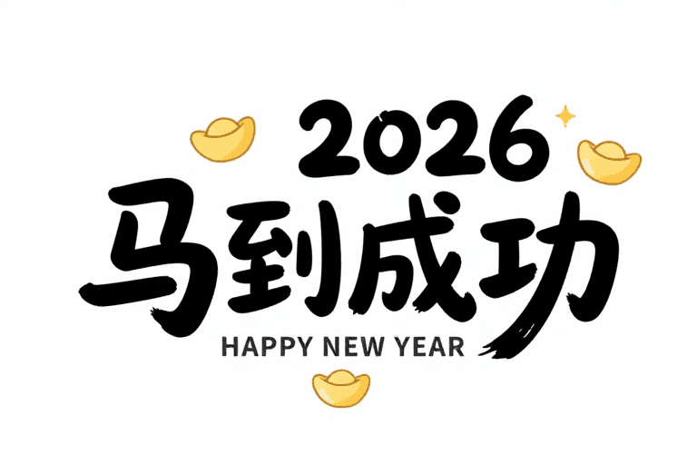 马到成功素材：黑色书法马到成功2026新年贺图