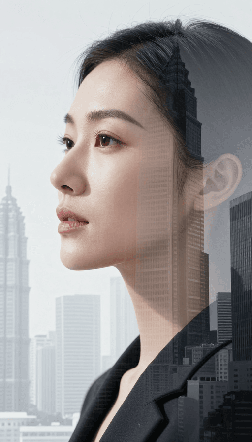 高清肖像素材：都市光影中的沉静侧颜：黑白纪实人像