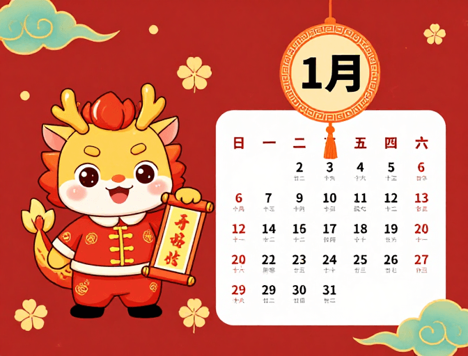 插画素材：新春国潮龙年日历海报