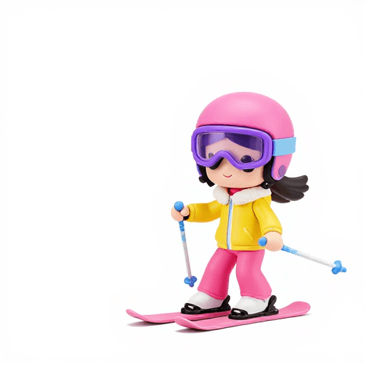 儿童产品素材：Q版滑雪少女手办形象展示图