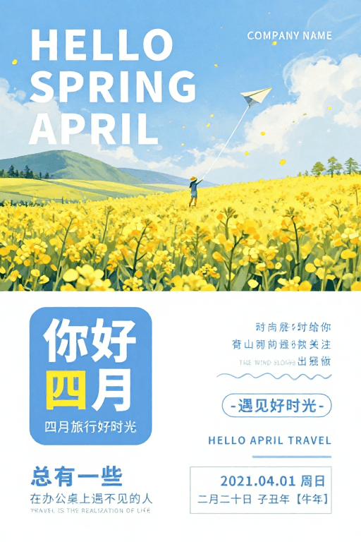清新简约素材：你好四月·春日治愈风海报设计