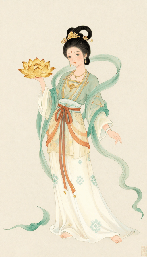 云雾仙境素材：仙气缭绕的莲花仙子：手持金莲的神韵