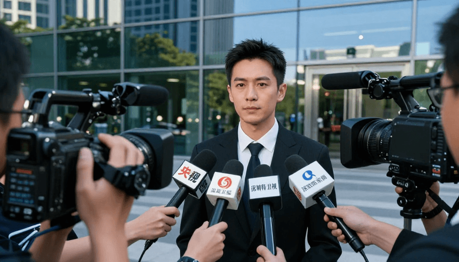 纪实风格素材：聚焦全球：亚洲精英在媒体风暴中的专业瞬间