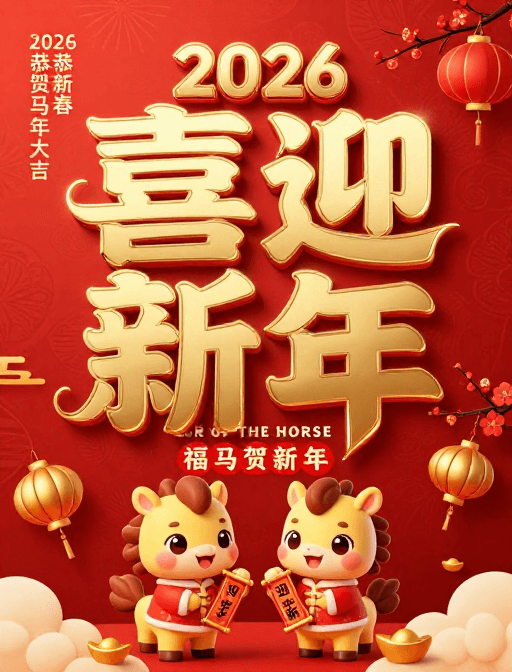 金色字体素材：喜迎新年 金色立体字设计 2026马年春节海报