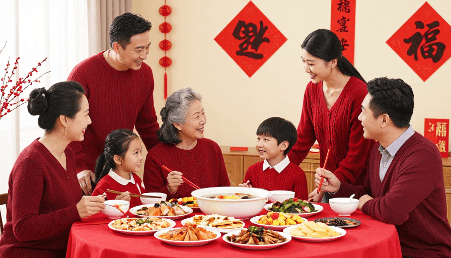 生活记录素材：温馨年夜饭 全家福喜庆团圆时刻