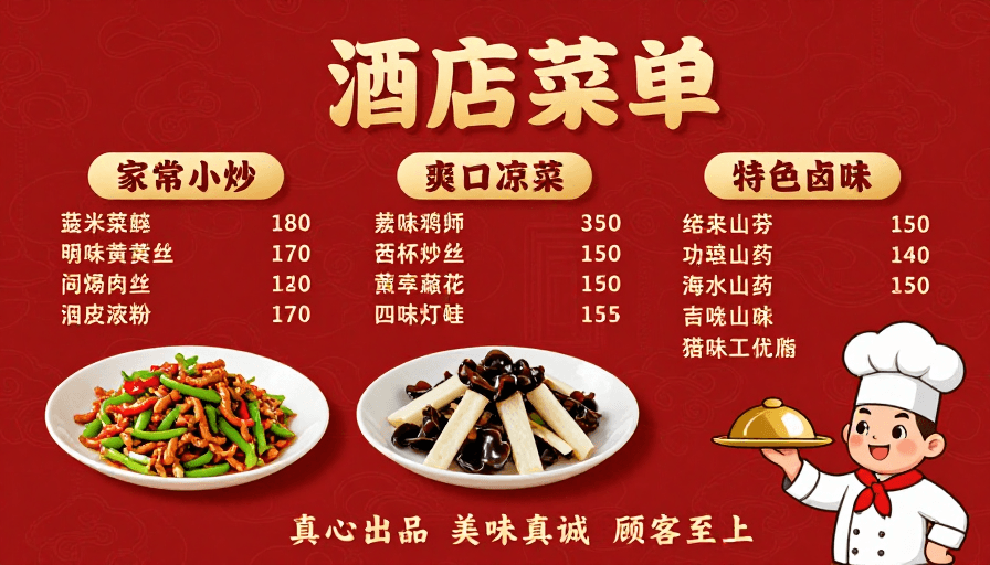 金红配色素材：金红喜庆中式菜单设计：融合传统与现代